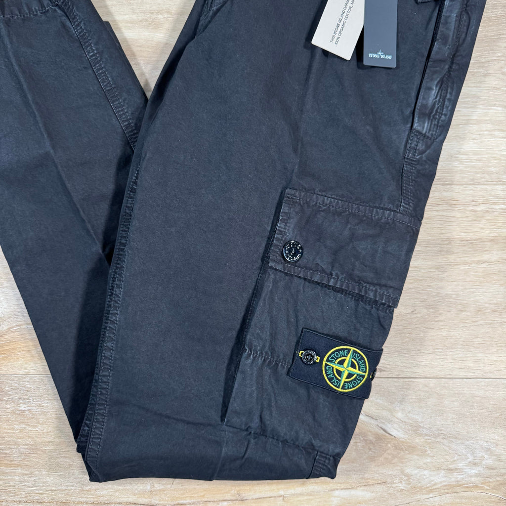 Stone Island Brushed Cotton Old Treatment Cargo Trousers in Black