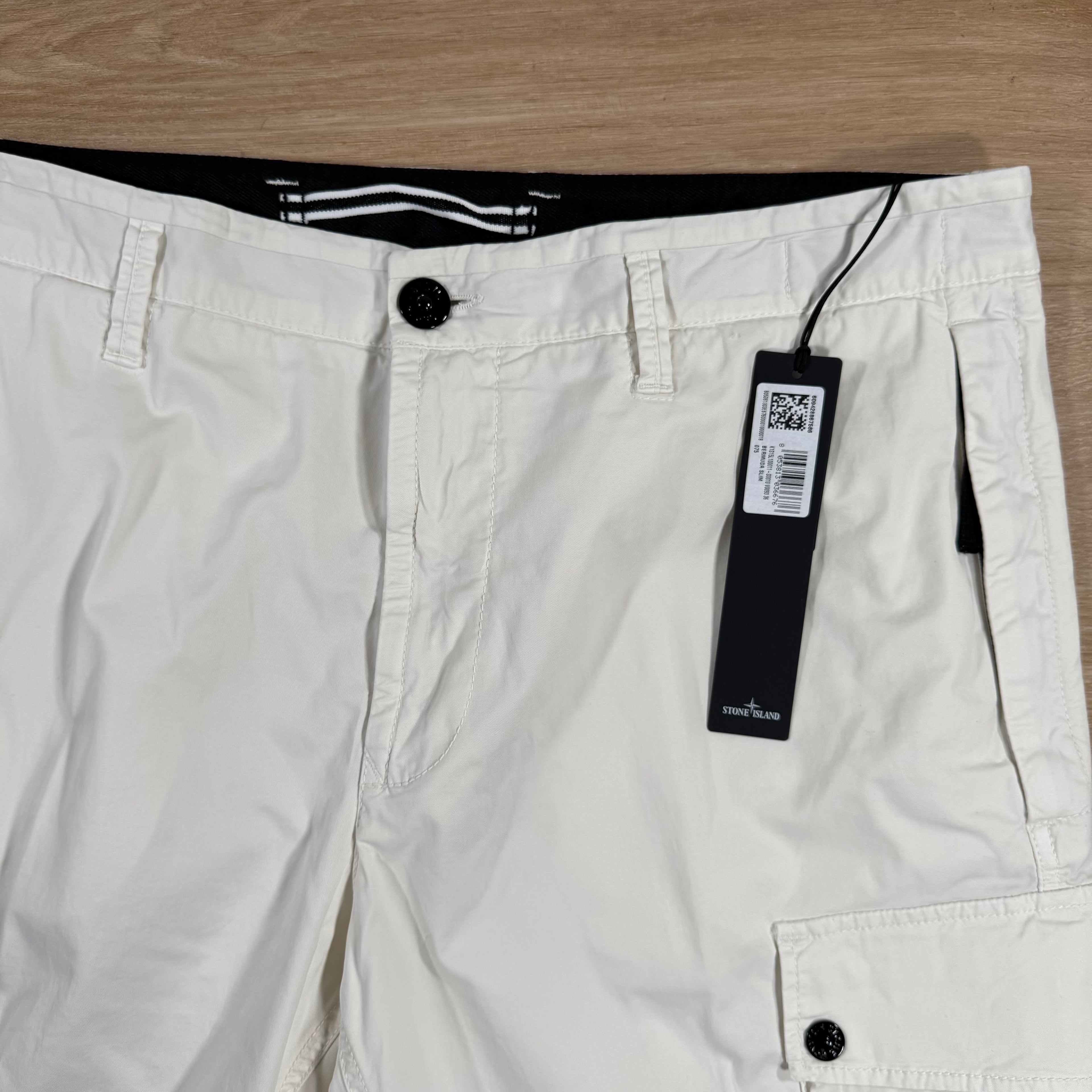 Stone Island Supima Twill Stretch-TC Cargo Bermuda Shorts in Ivory