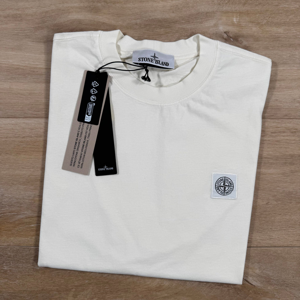 Stone Island Combed Organic Cotton Patch Logo T-Shirt in Ivory