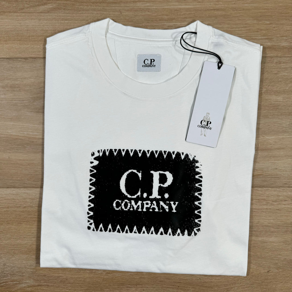 CP Company Stitch Block Logo T-Shirt in Gauze White