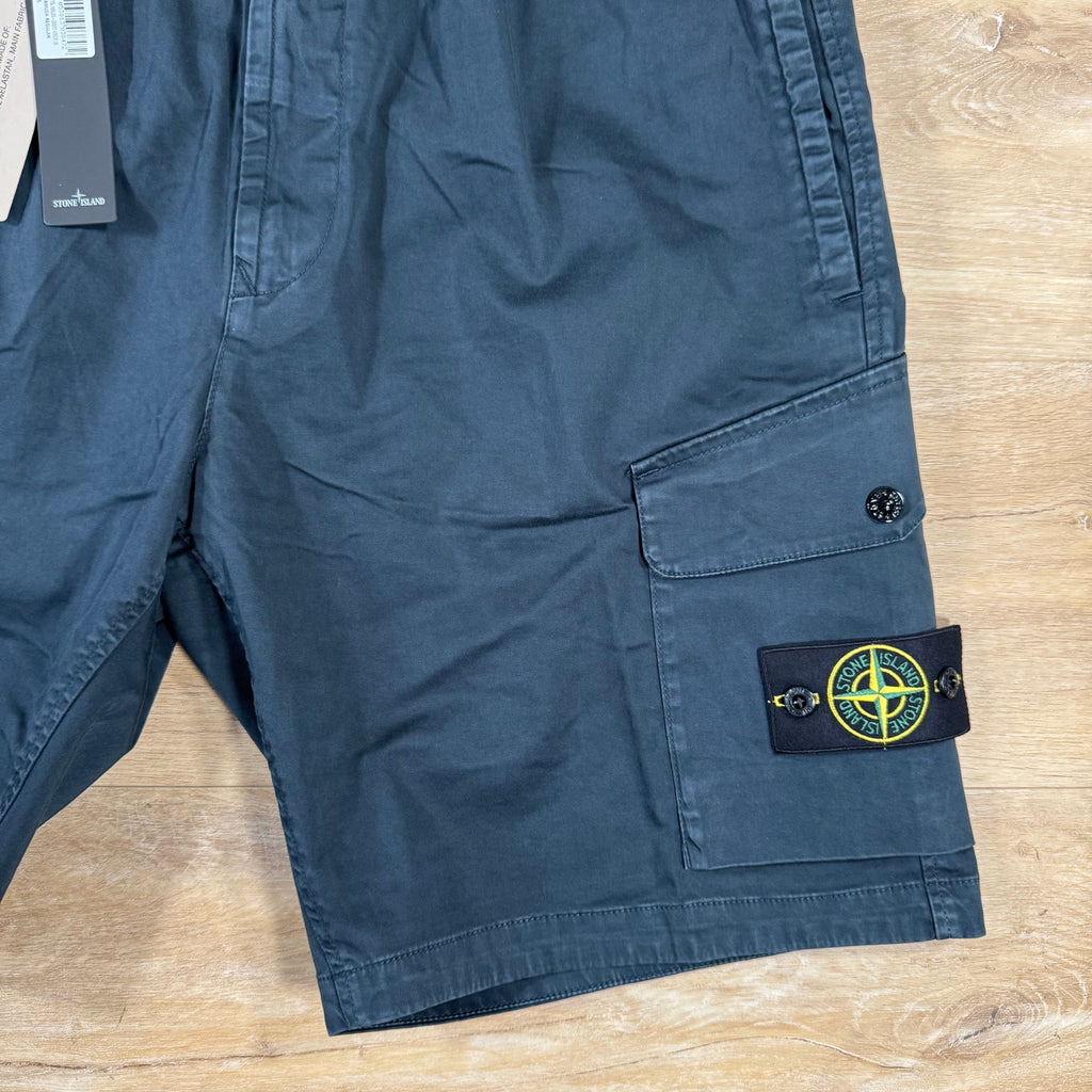 Stone Island Organic Stretch Cotton Cargo Bermuda Shorts in Navy