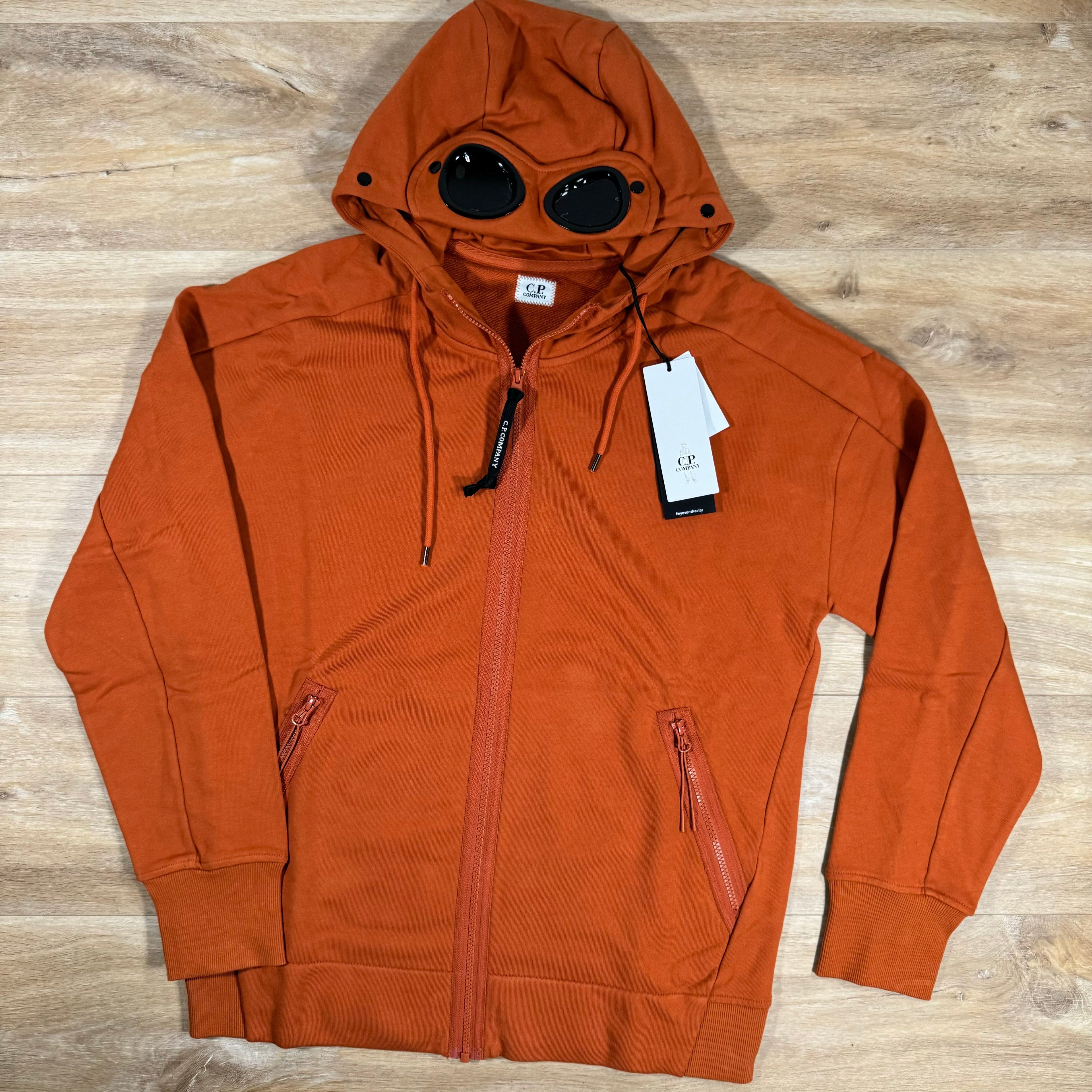 CP Company Diagonal Raised Zipped Goggle Hoodie in Bombay Brown