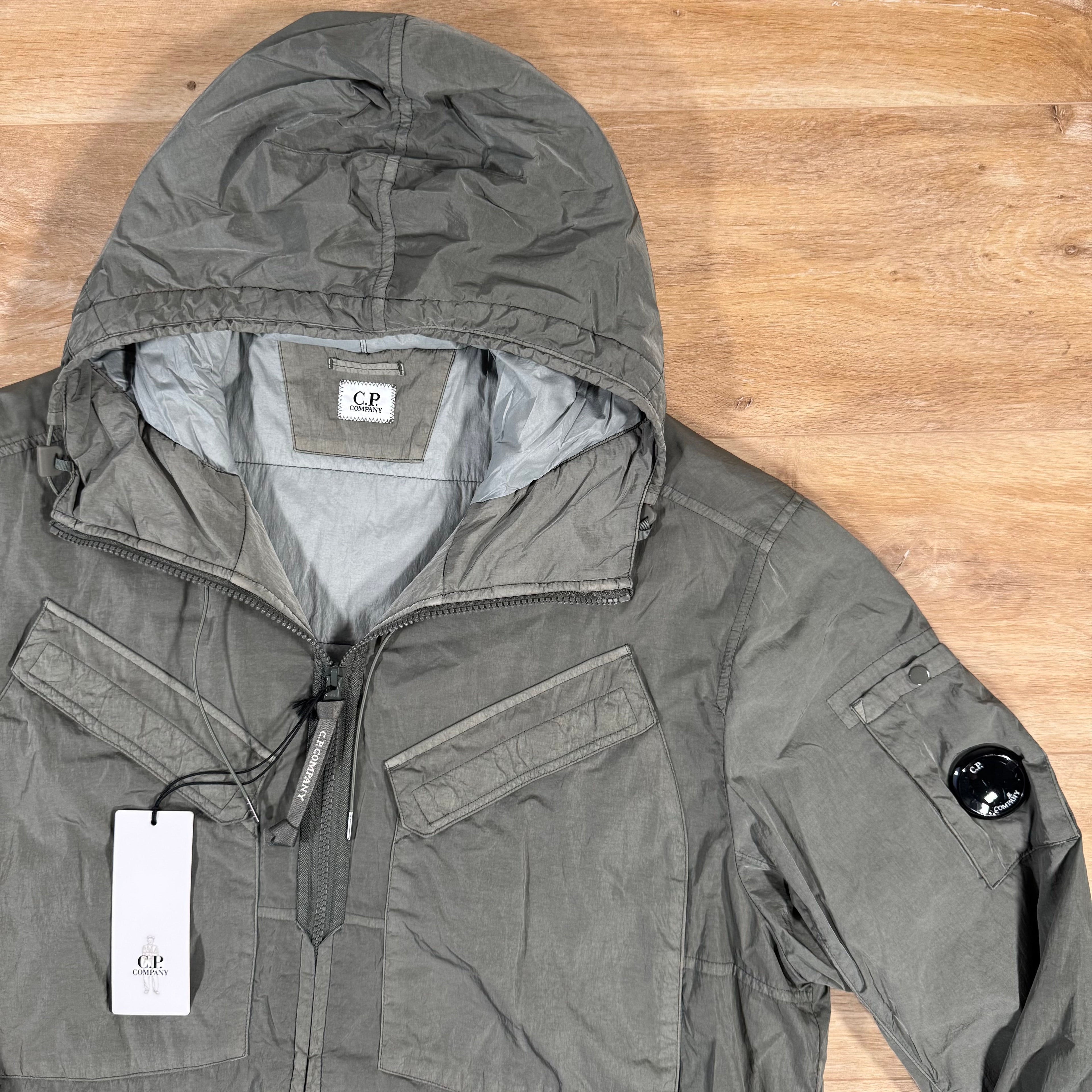 CP Company Chrome-R Hooded Zipped Lens Overshirt in Gunmetal