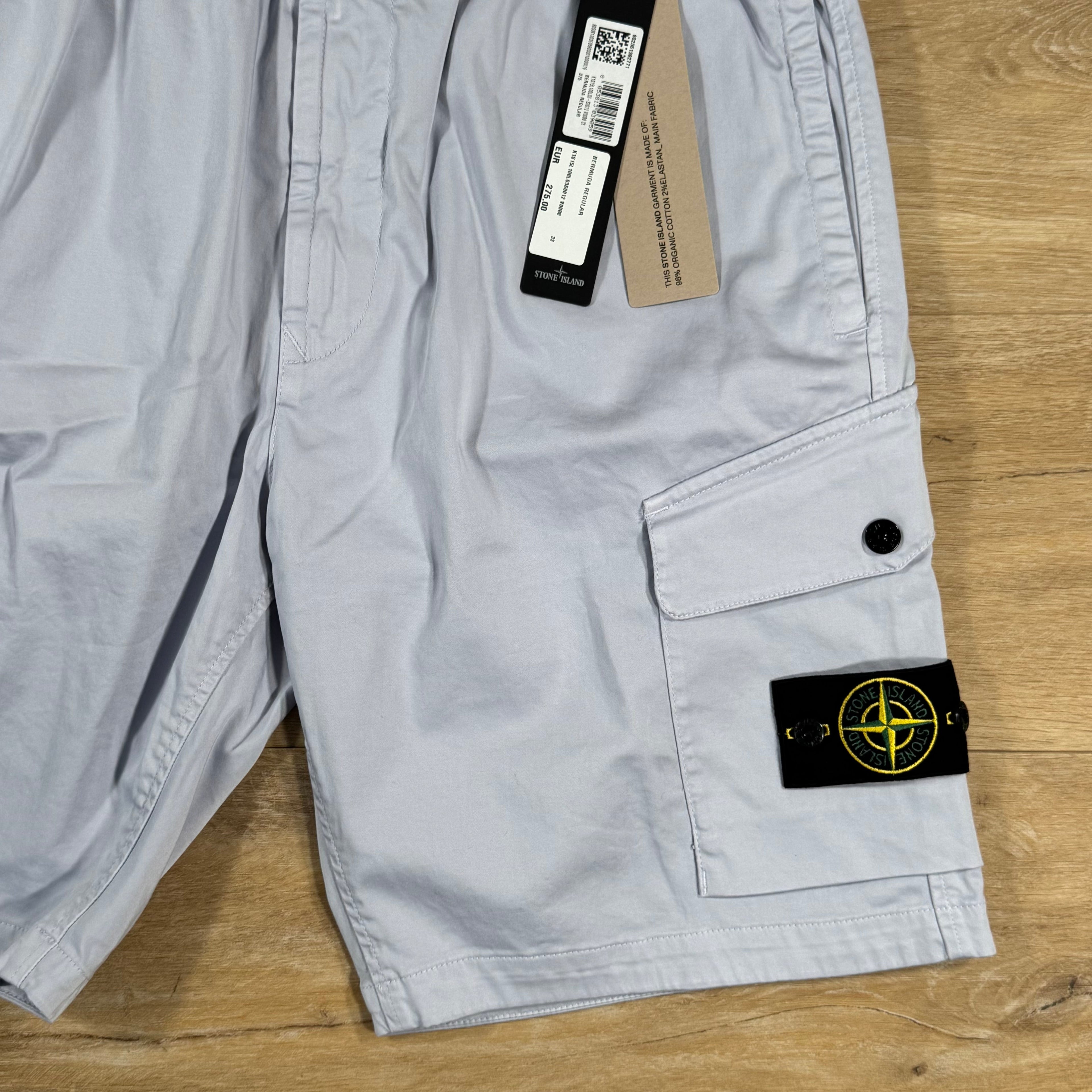 Stone Island Organic Stretch Cotton Cargo Bermuda Shorts in Lilac