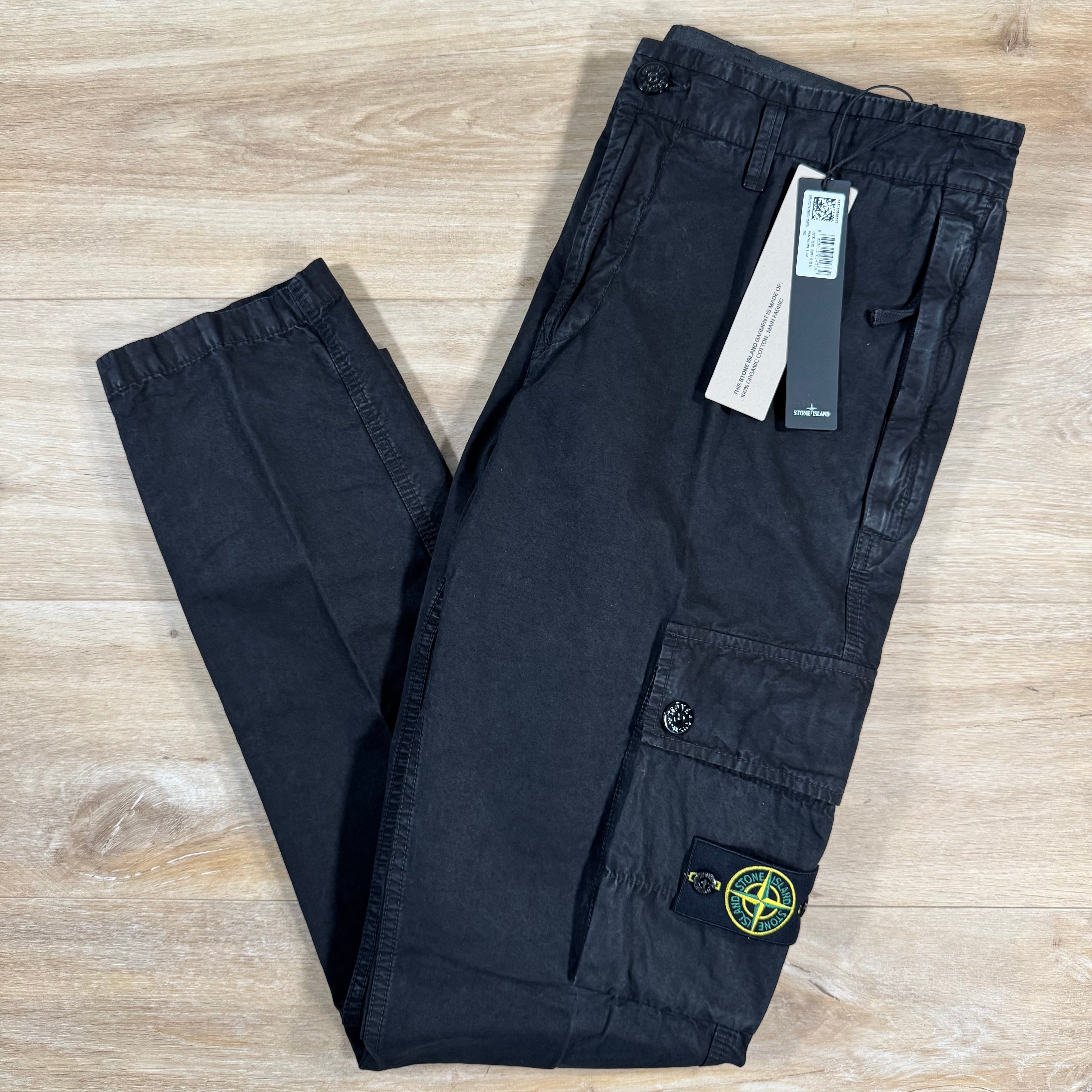 Stone Island Brushed Cotton Old Treatment Cargo Trousers in Black
