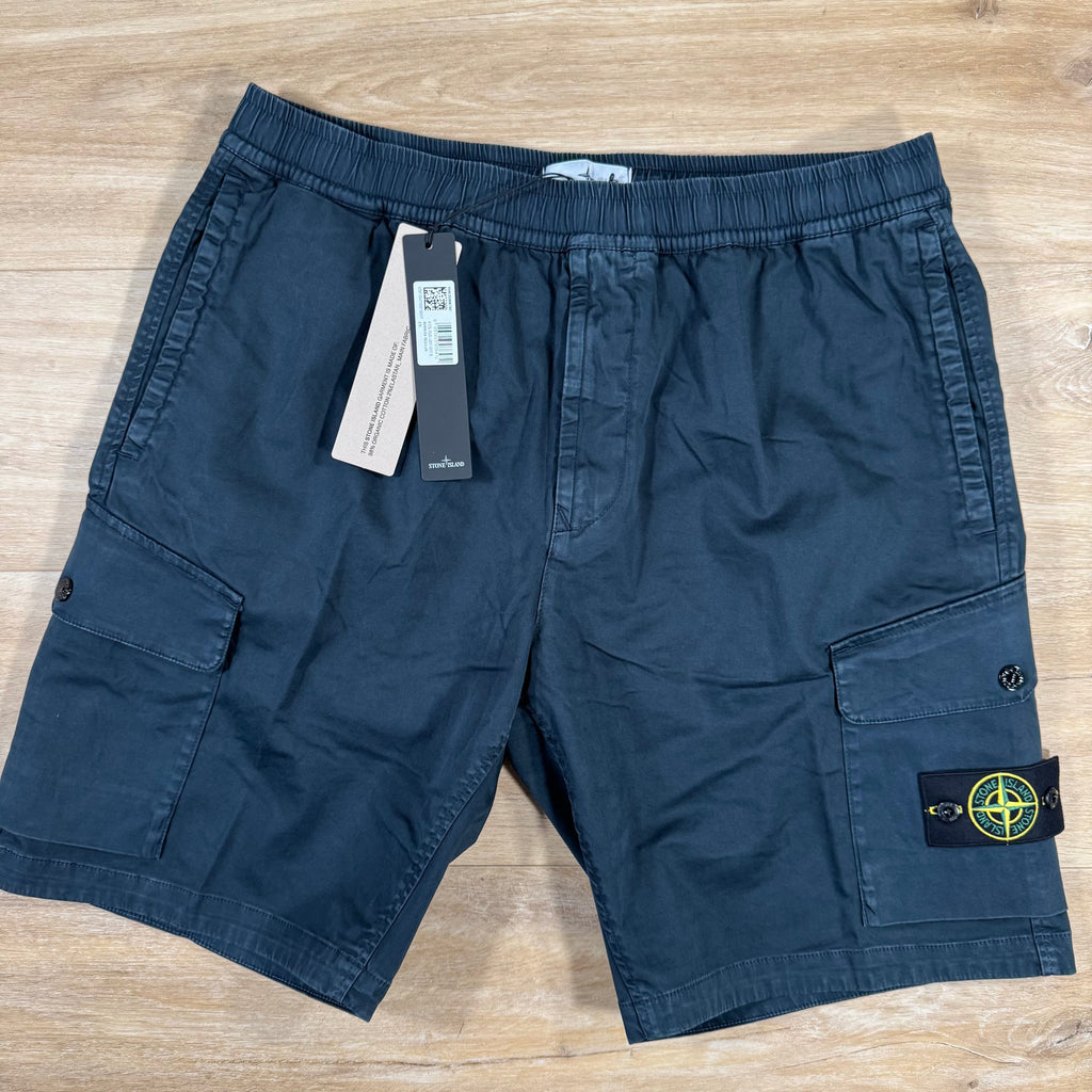 Stone Island Organic Stretch Cotton Cargo Bermuda Shorts in Navy