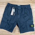 Stone Island Organic Stretch Cotton Cargo Bermuda Shorts in Navy