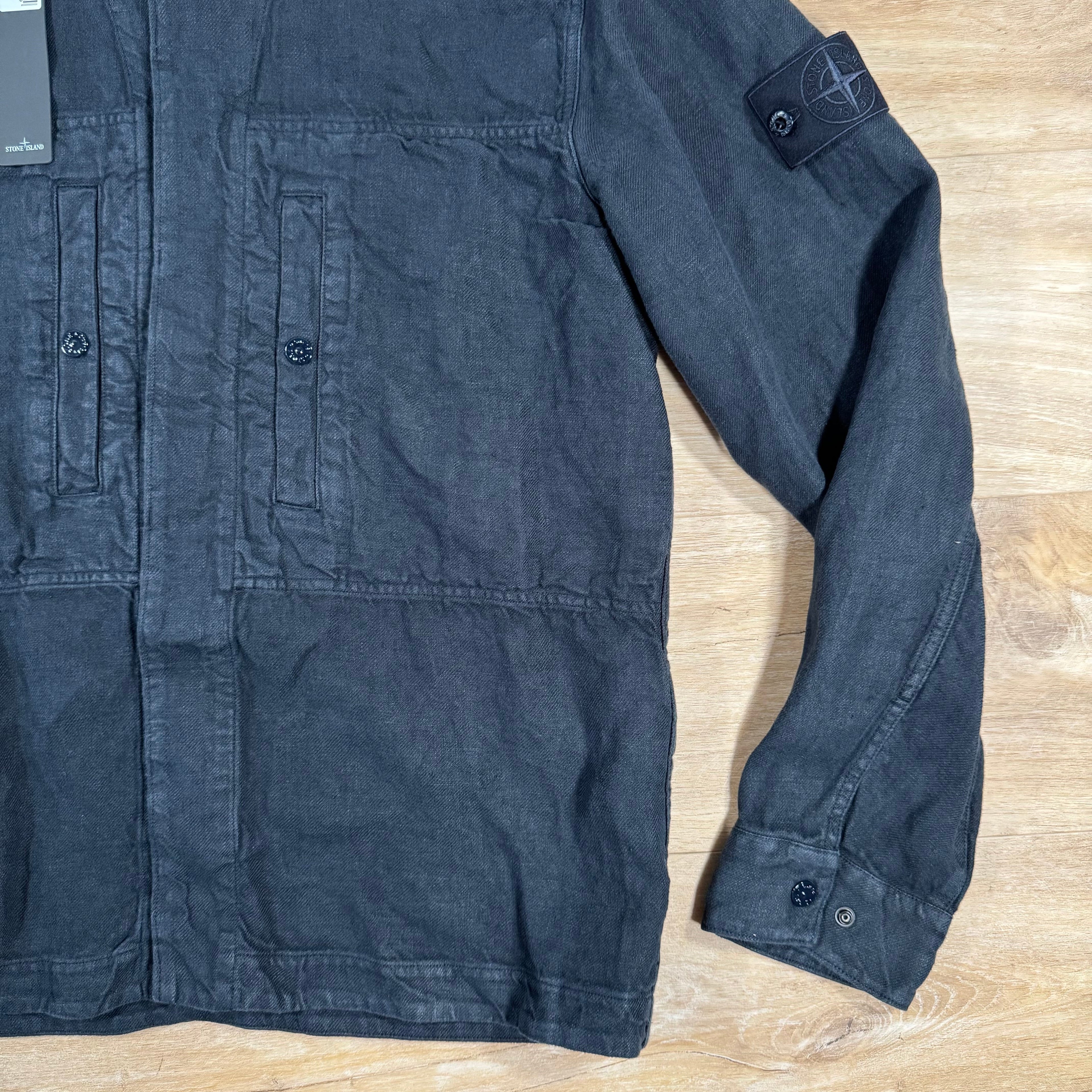 Stone Island Diagonal Linen Ghost Overshirt in Navy