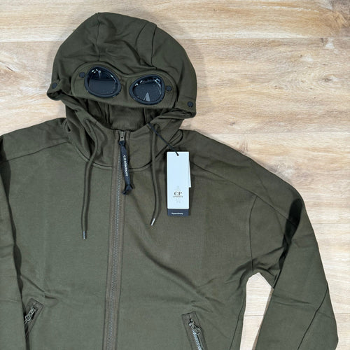 CP Company Diagonal Raised Zipped Goggle Hoodie in Ivy Green