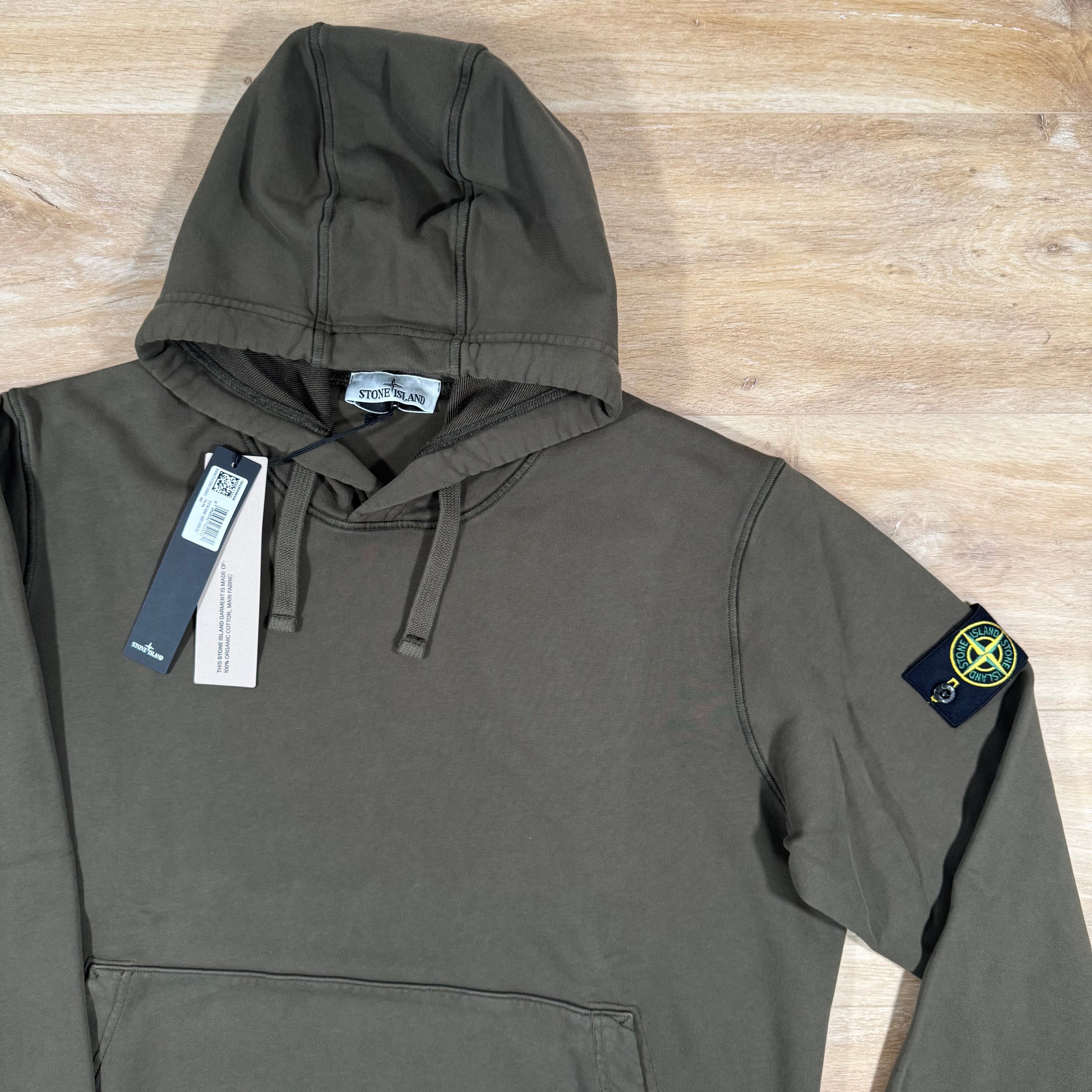 Stone Island Organic Cotton Fleece Pullover Hoodie in Military Green