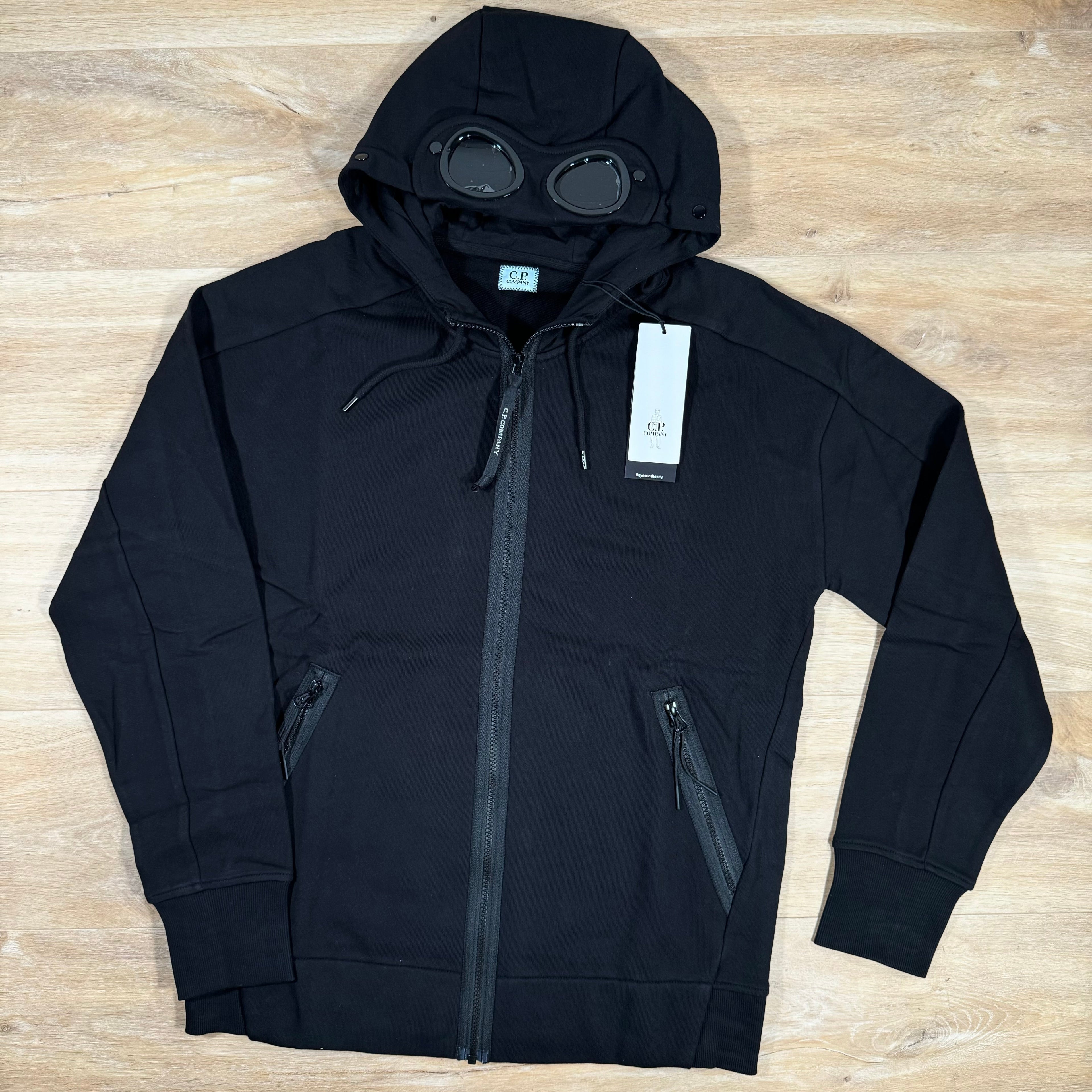 CP Company Diagonal Raised Fleece Goggle Hoodie in Black