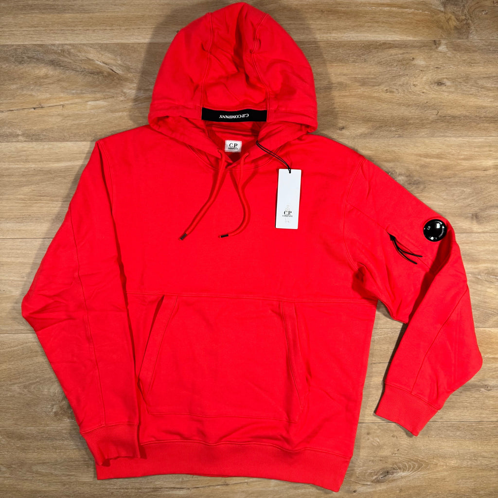 CP Company Diagonal Raised Fleece Lens Hoodie in Poinciana Orange
