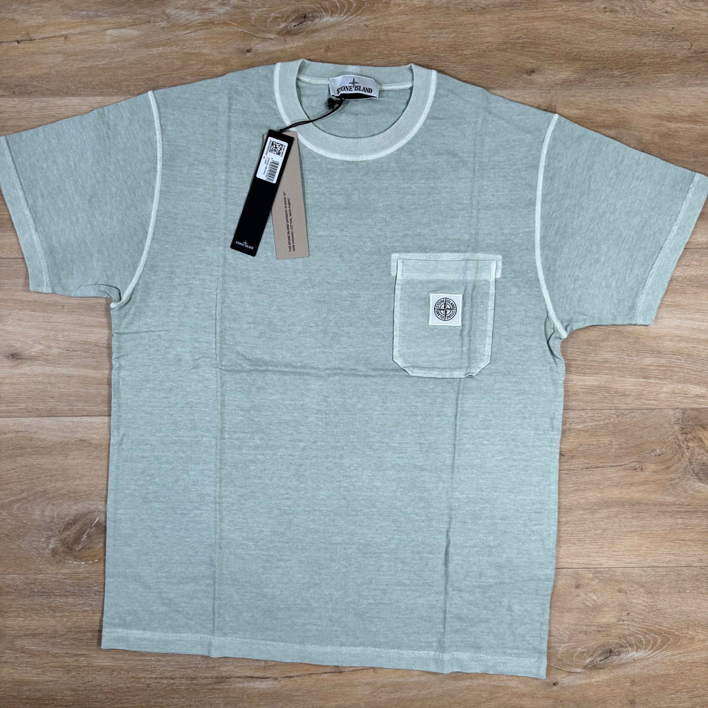 Stone Island Organic Cotton Fissato Effect T-Shirt in Green Grey