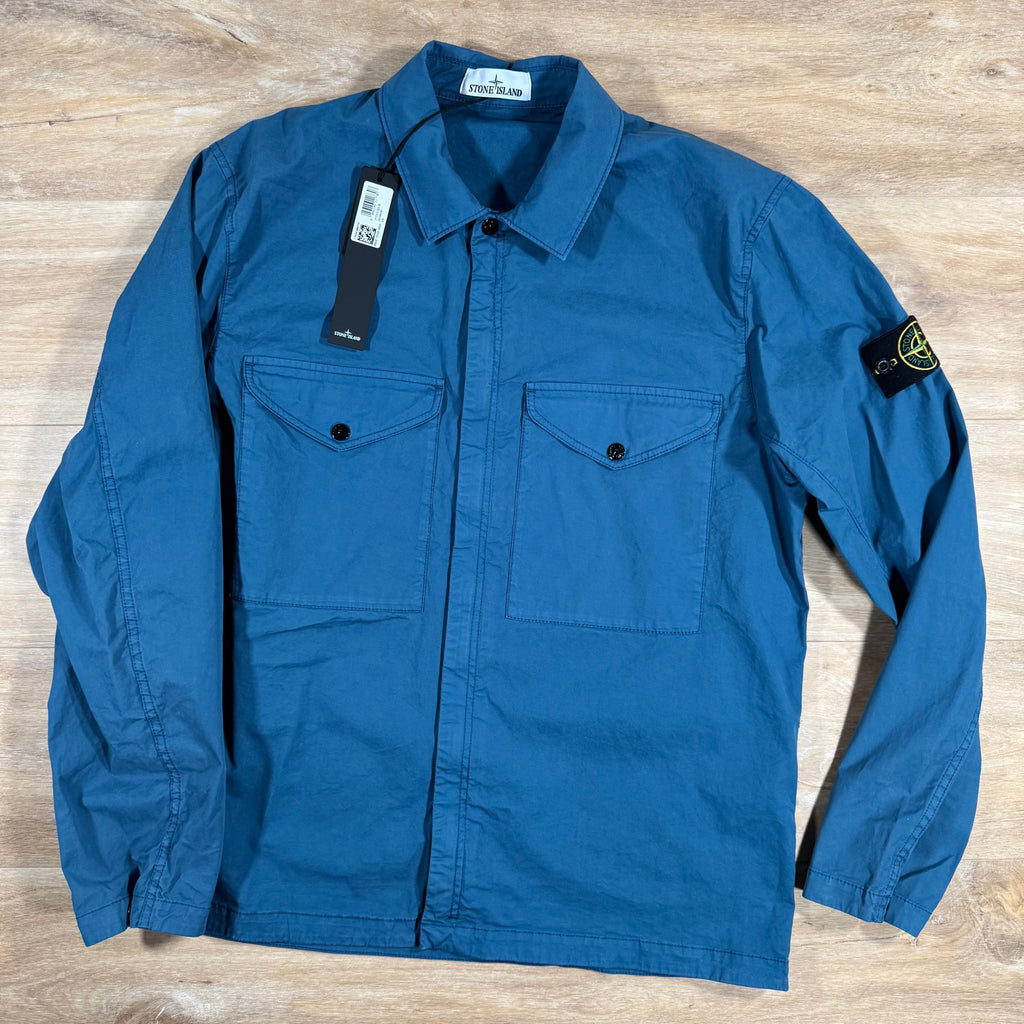 Stone Island Supima Twill Stretch-TC Overshirt in Avio Blue