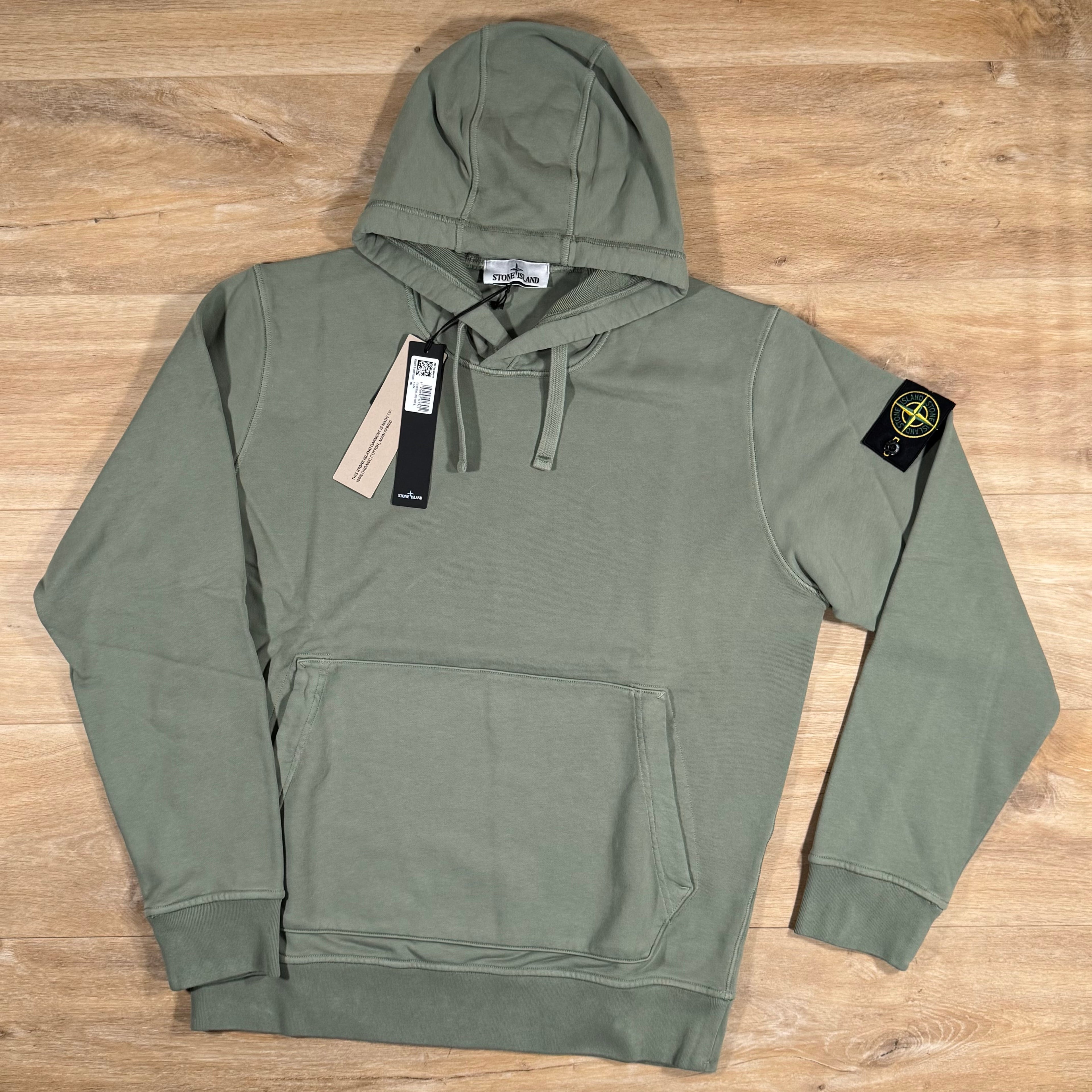 Stone Island Organic Cotton Fleece Pullover Hoodie in Sage Green