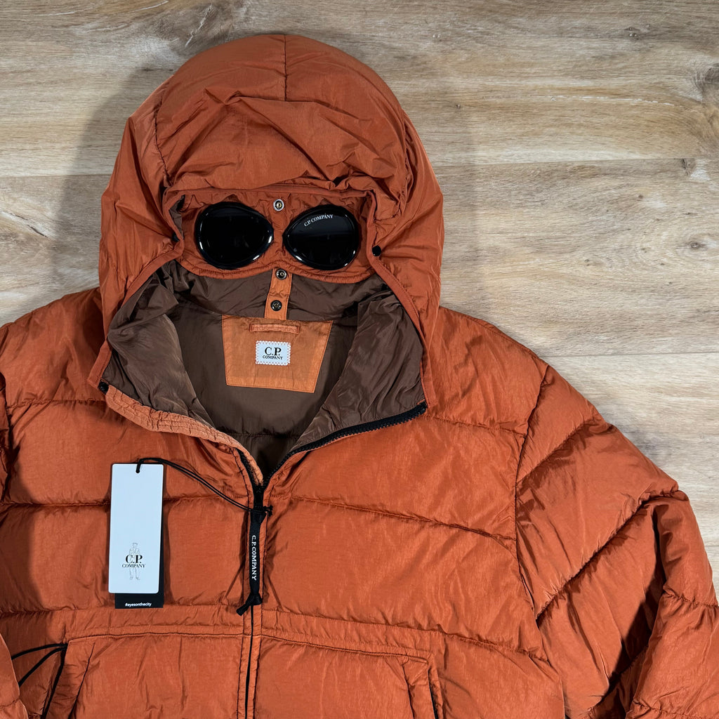 CP Company Chrome-R Goggle Down Jacket in Bombay Brown