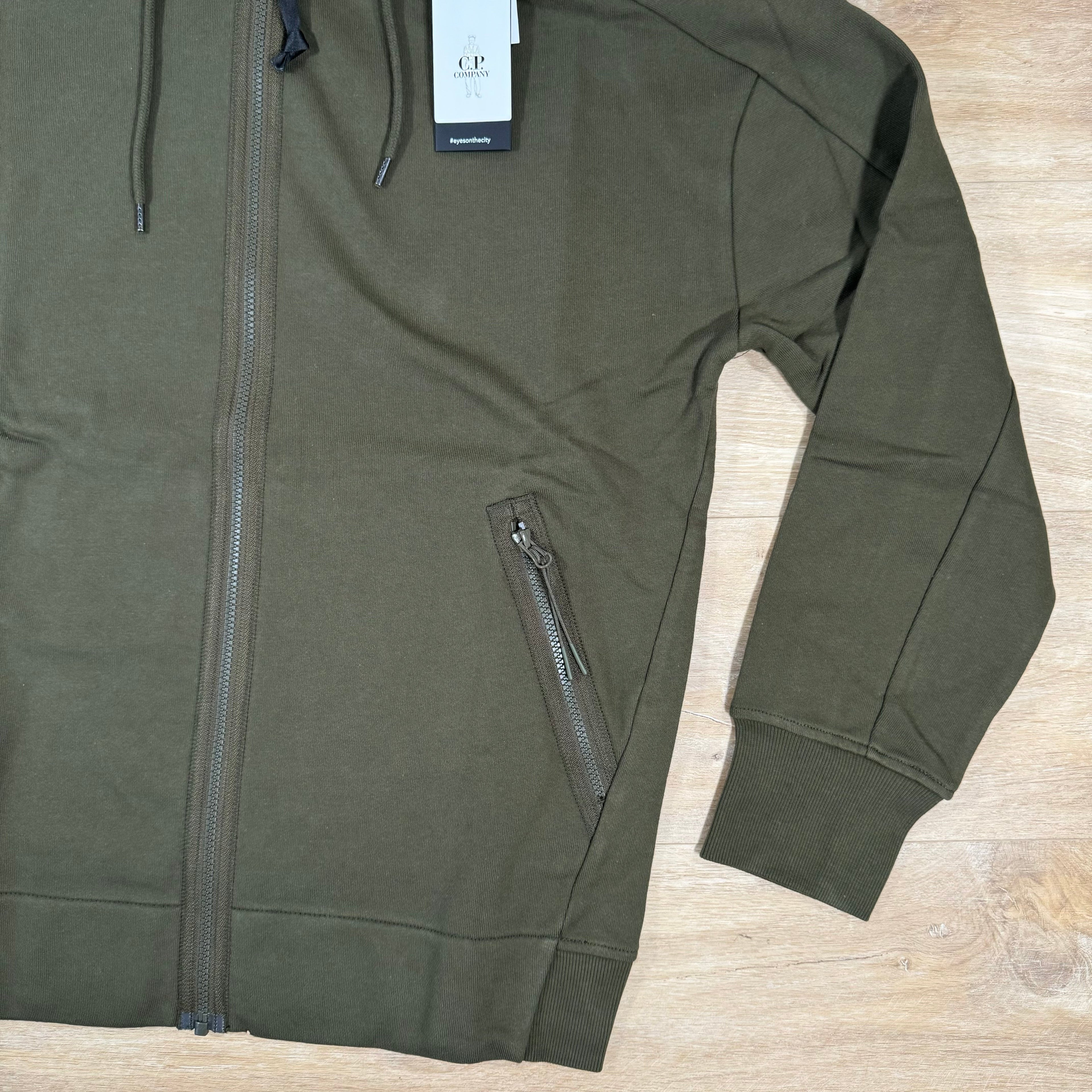 CP Company Diagonal Raised Fleece Goggle Hoodie in Ivy Green