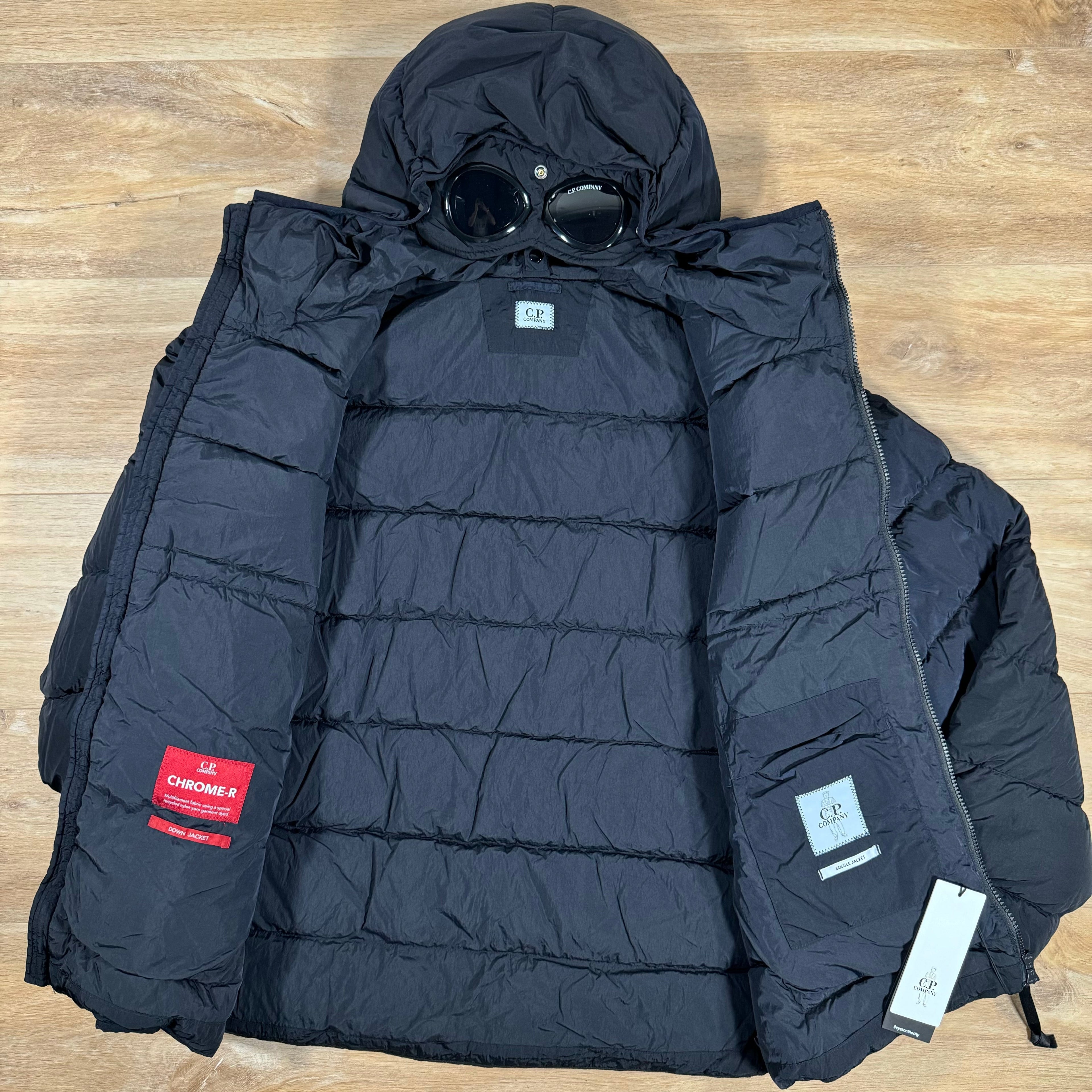 CP Company Chrome-R Goggle Down Jacket in Navy