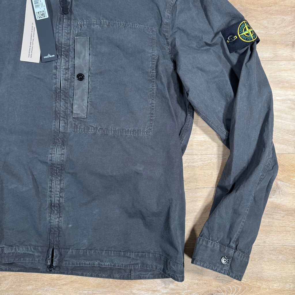 Stone Island Brushed Canvas Old Treatment Overshirt in Charcoal Grey