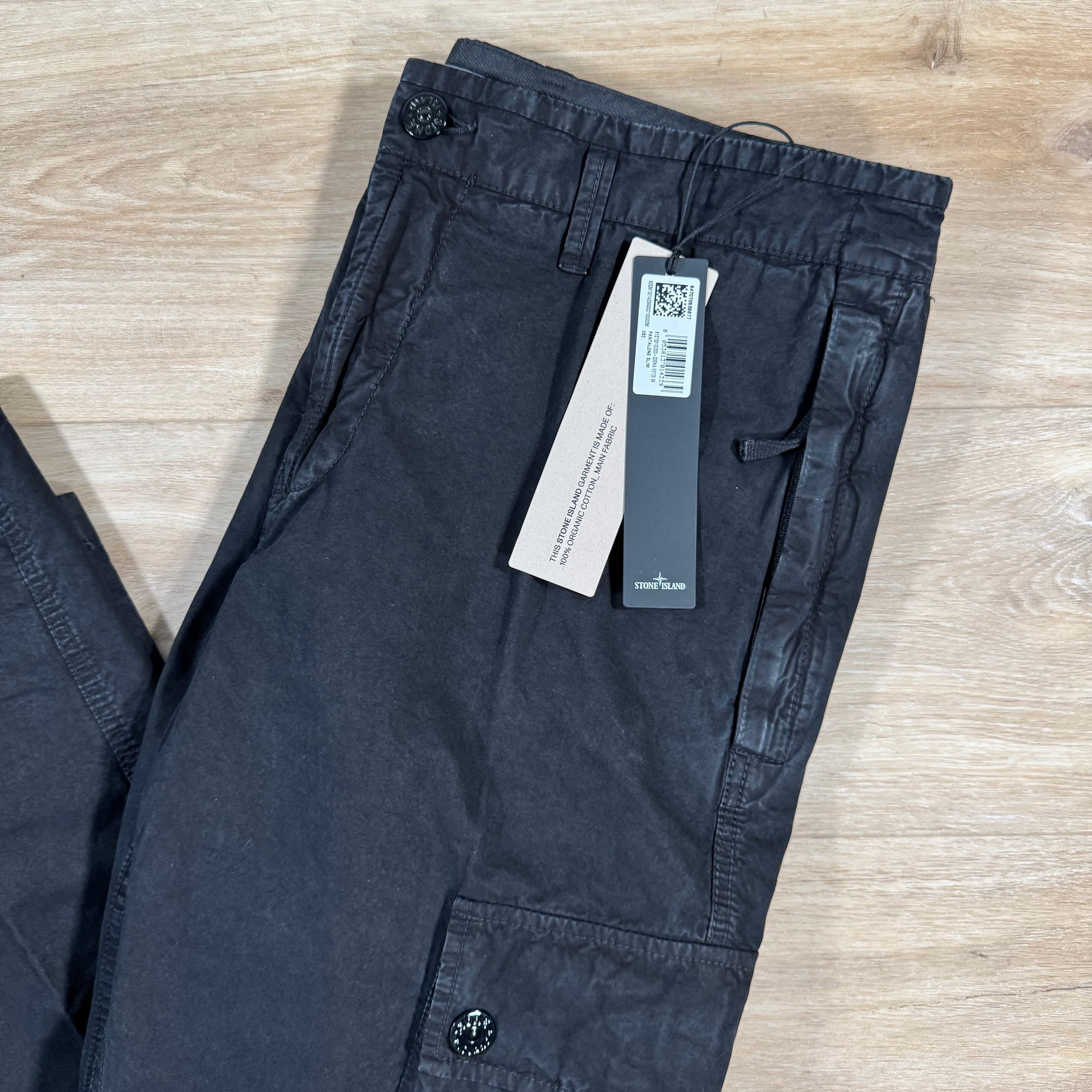 Stone Island Brushed Cotton Old Treatment Cargo Trousers in Black