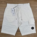 CP Company Light Fleece Cargo Lens Shorts in Gauze White
