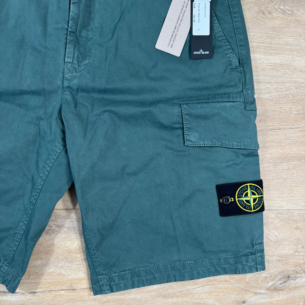 Stone Island Stretch Twill Cargo Shorts in Bottle Green