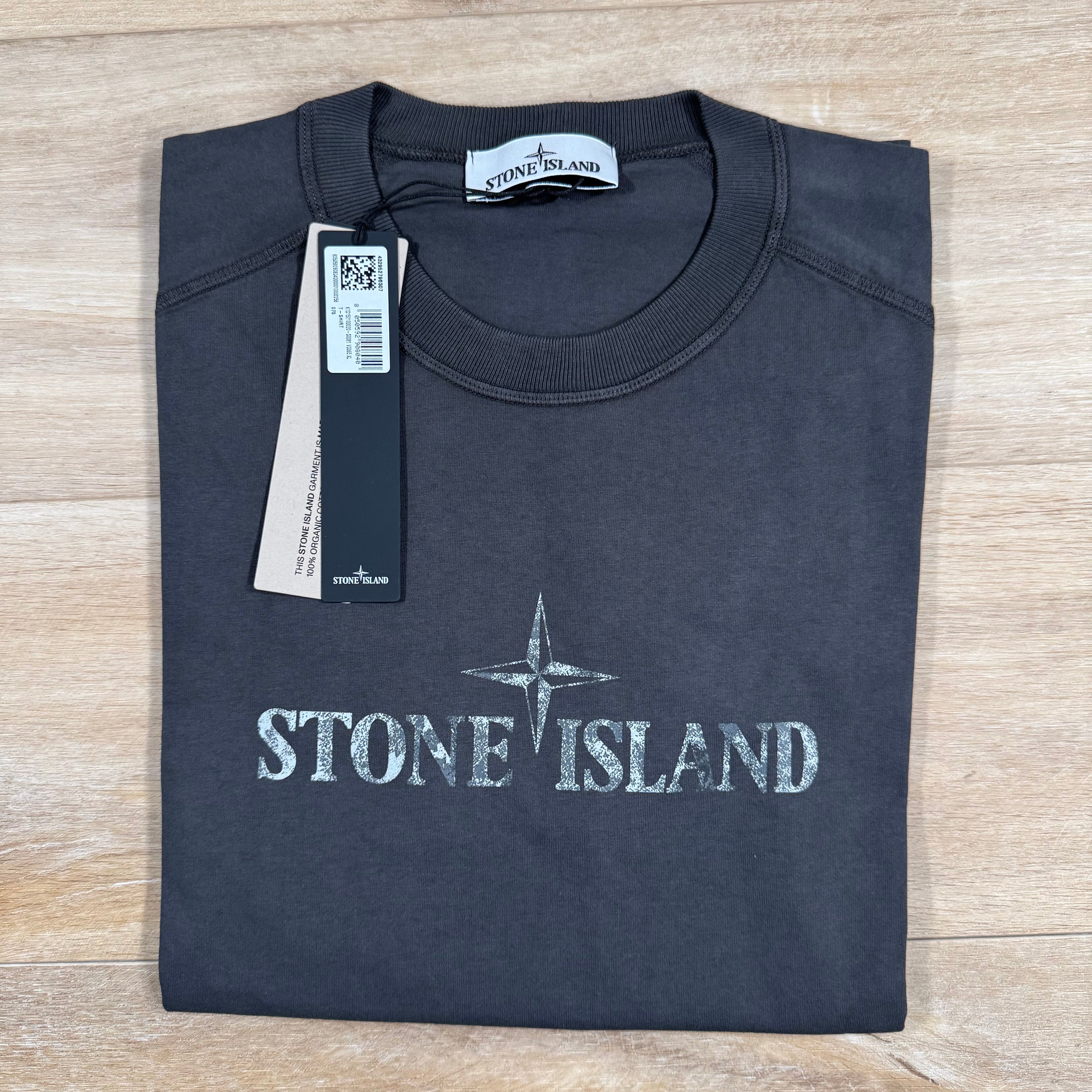 Stone Island Organic Cotton Logo T-Shirt in Charcoal Grey