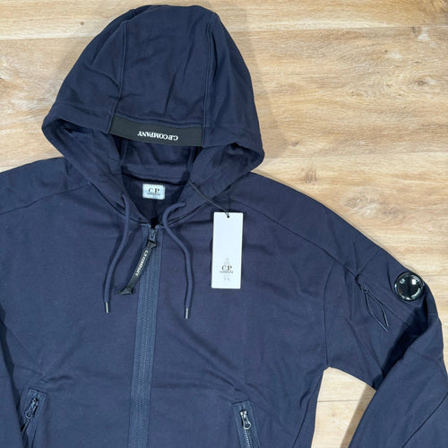 CP Company Diagonal Raised Zipped Lens Hoodie in Navy