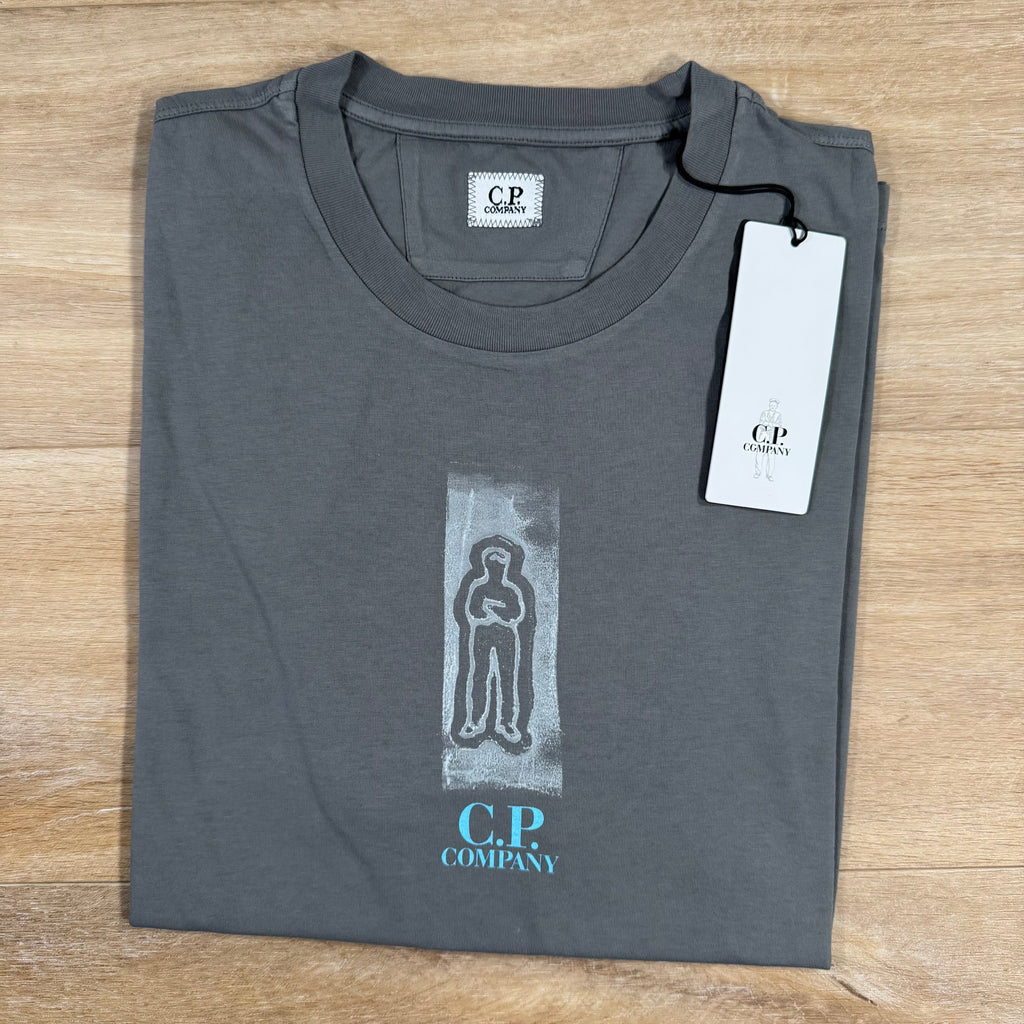 CP Company 24/1 Front and Back Logo T-Shirt in Smoked Pearl