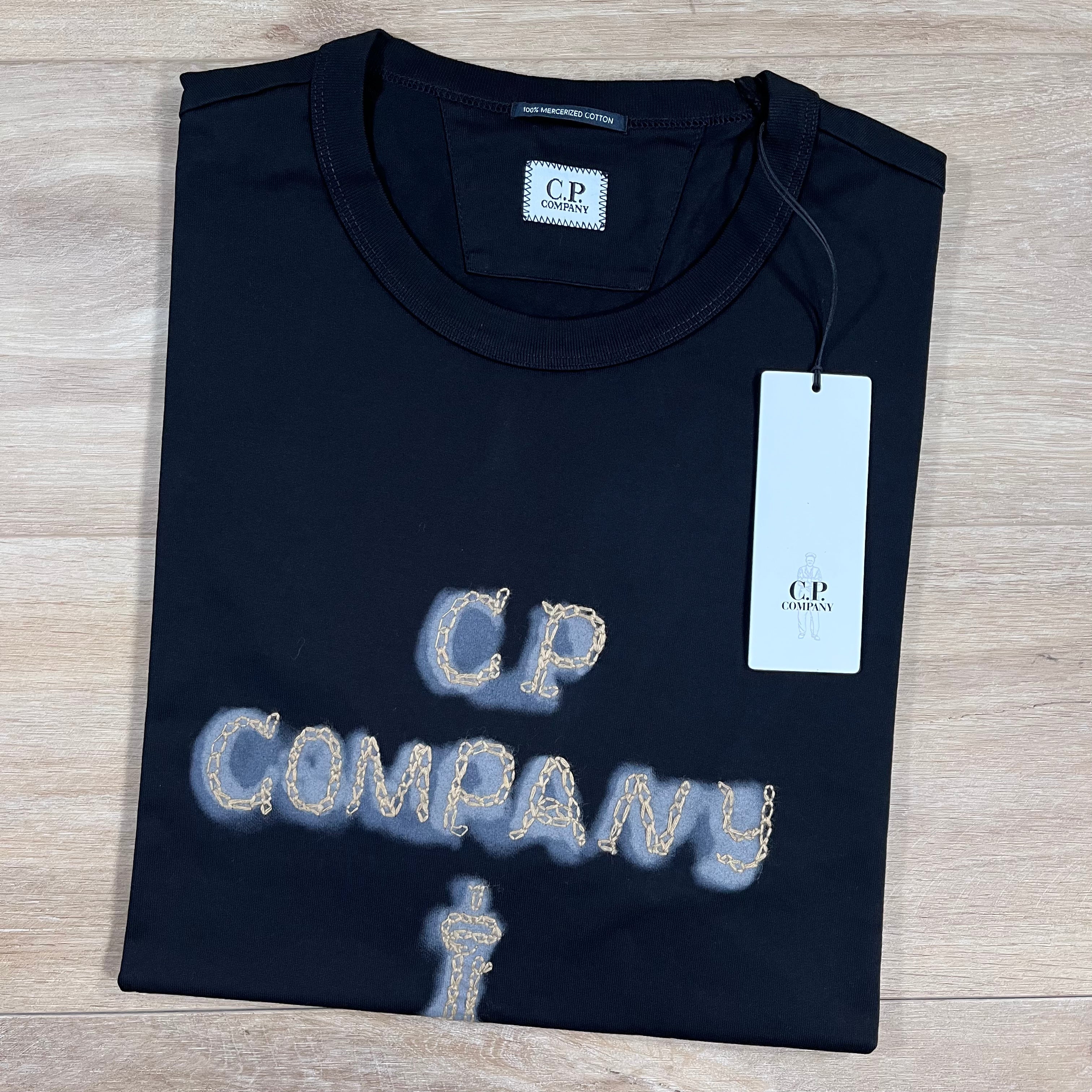 CP Company Mercerized 30/2 Jersey Twisted Logo T-Shirt in Black