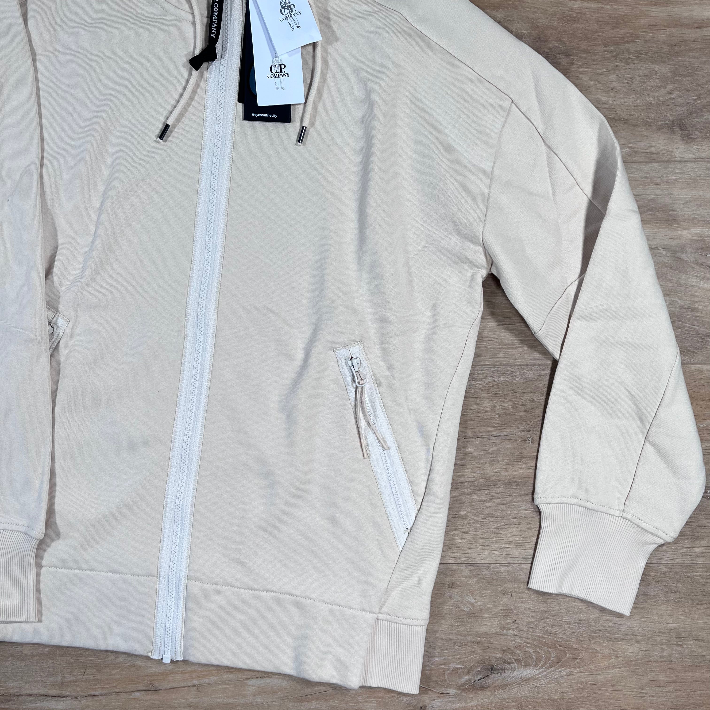 CP Company Diagonal Raised Fleece Goggle Hoodie in Pistachio Shell